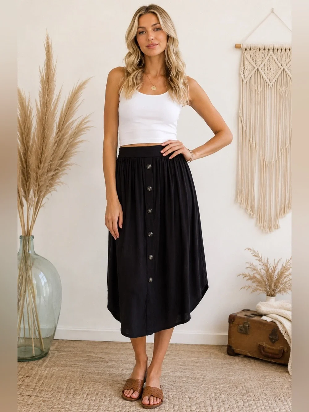 J. Jill Black Button-Front Midi Skirt